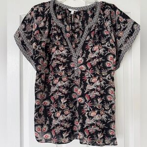 Joie Black and Red Floral Blouse